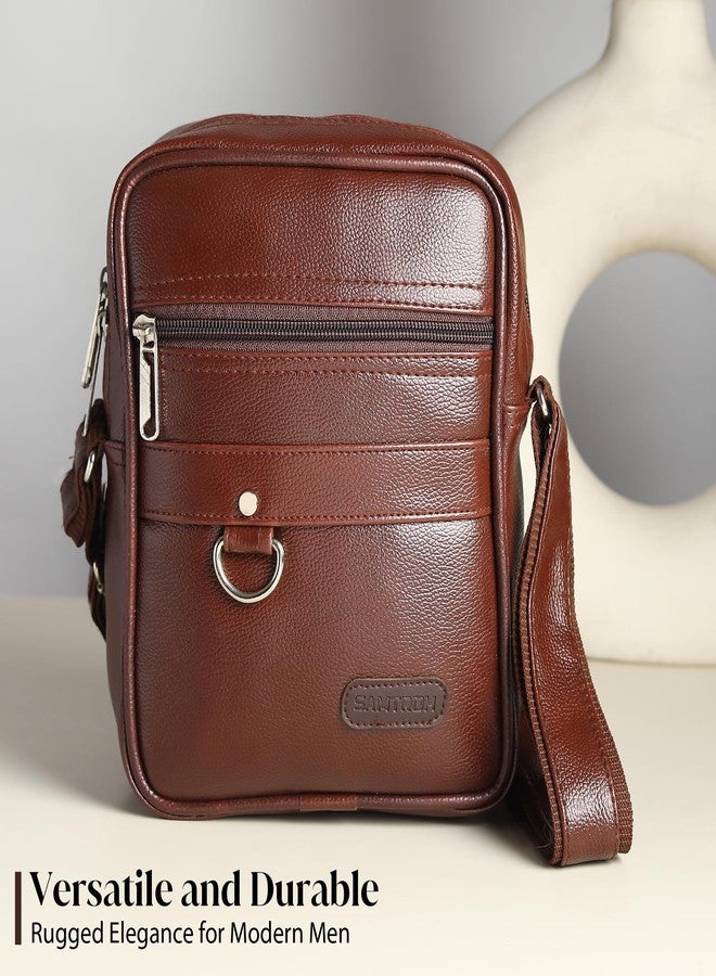 SAMTROH Vegan Leather Small Sling Bag for Men | Chest Slinger Bag | Crossbody Bag | Side Bag Men | Mini Vegan Leather Slings | Corporate Gift Item | Passport Sling. (Brown) - Image 5